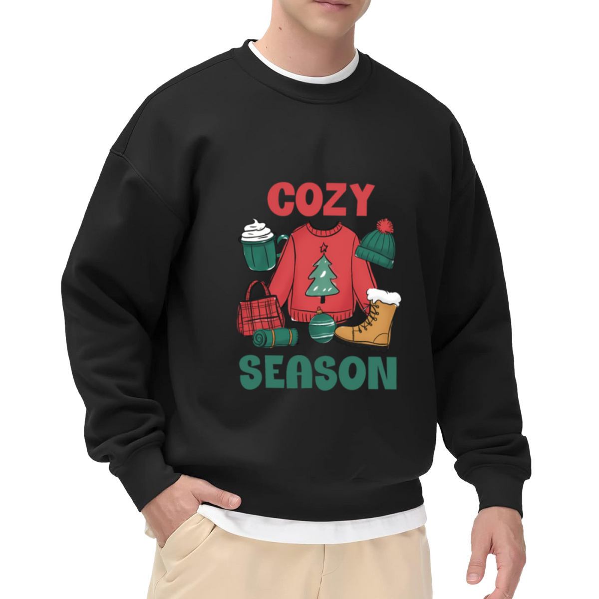 Cozy Season Crewneck Sweatshirt - Cute Christmas Hygge Graphic Pullover, Festive Winter Holiday Gift Top