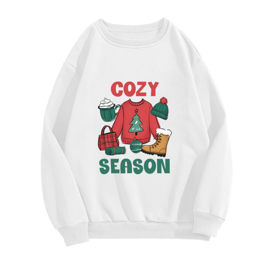Cozy Season Crewneck Sweatshirt - Cute Christmas Hygge Graphic Pullover, Festive Winter Holiday Gift Top