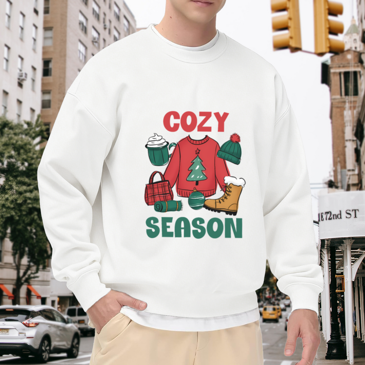 Cozy Season Crewneck Sweatshirt - Cute Christmas Hygge Graphic Pullover, Festive Winter Holiday Gift Top