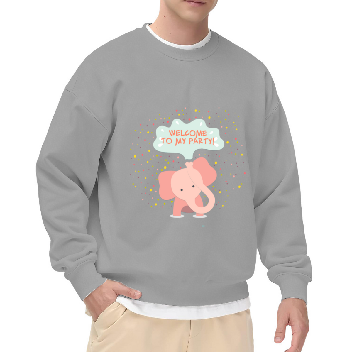 Welcome To My Party Elephant Crewneck Sweatshirt | Cute Confetti Party Animal Pullover, Pastel Cartoon Graphic Top, Birthday Gift