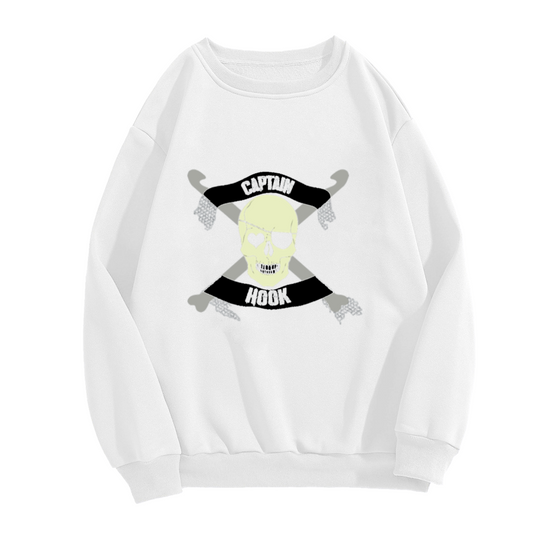 Captain Hook Skull Crossed Hooks Crewneck Sweatshirt, Vintage Pirate Graphic Pullover, Halloween Gift