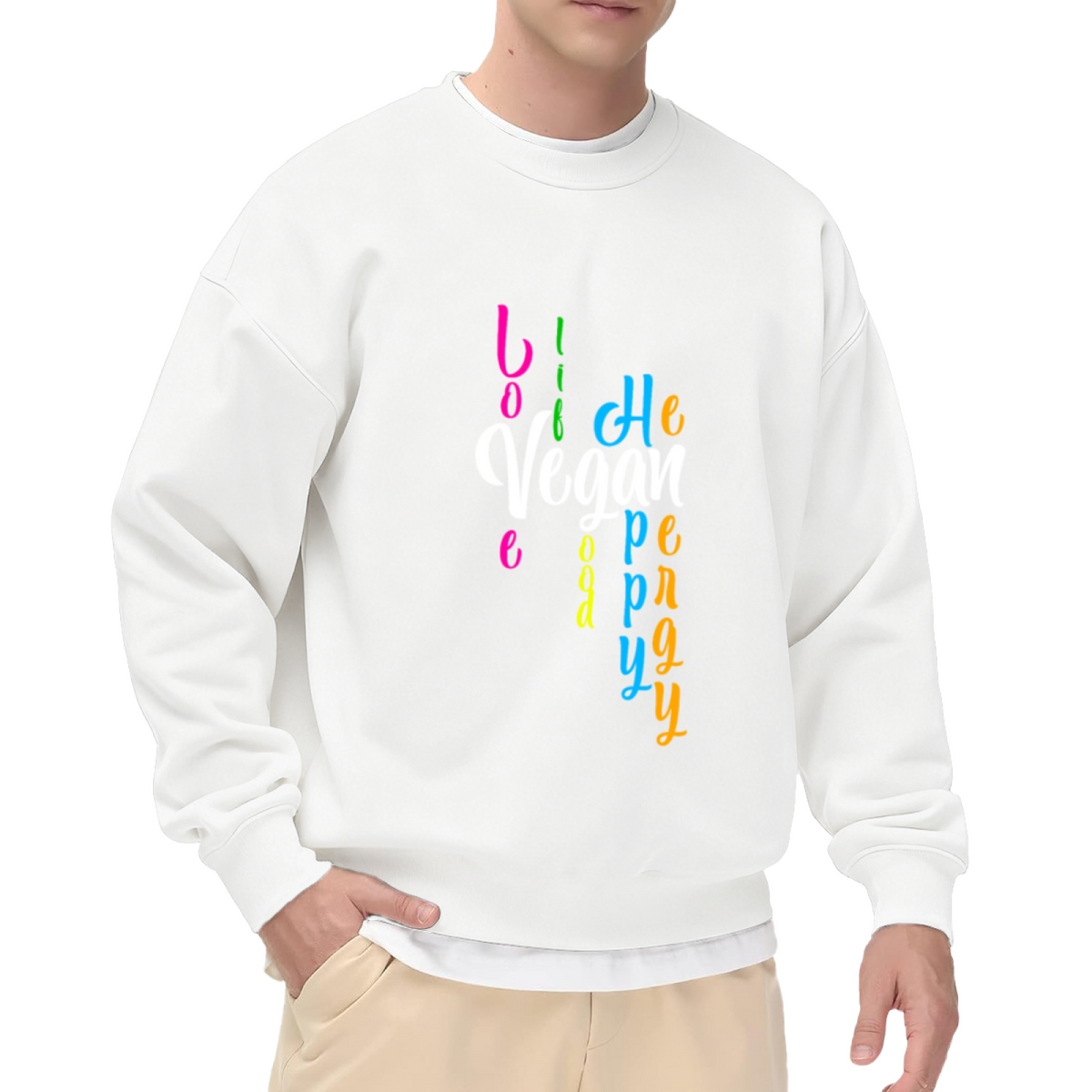 Vegan Colorful Lettering Sweatshirt | Hand-Lettered Rainbow Logo Crewneck, Plant Based Pullover Top, Vegan Gift for Women Men