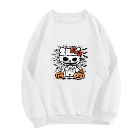 Spooky Halloween Voodoo Hello Kitty Pumpkin Crewneck Sweatshirt