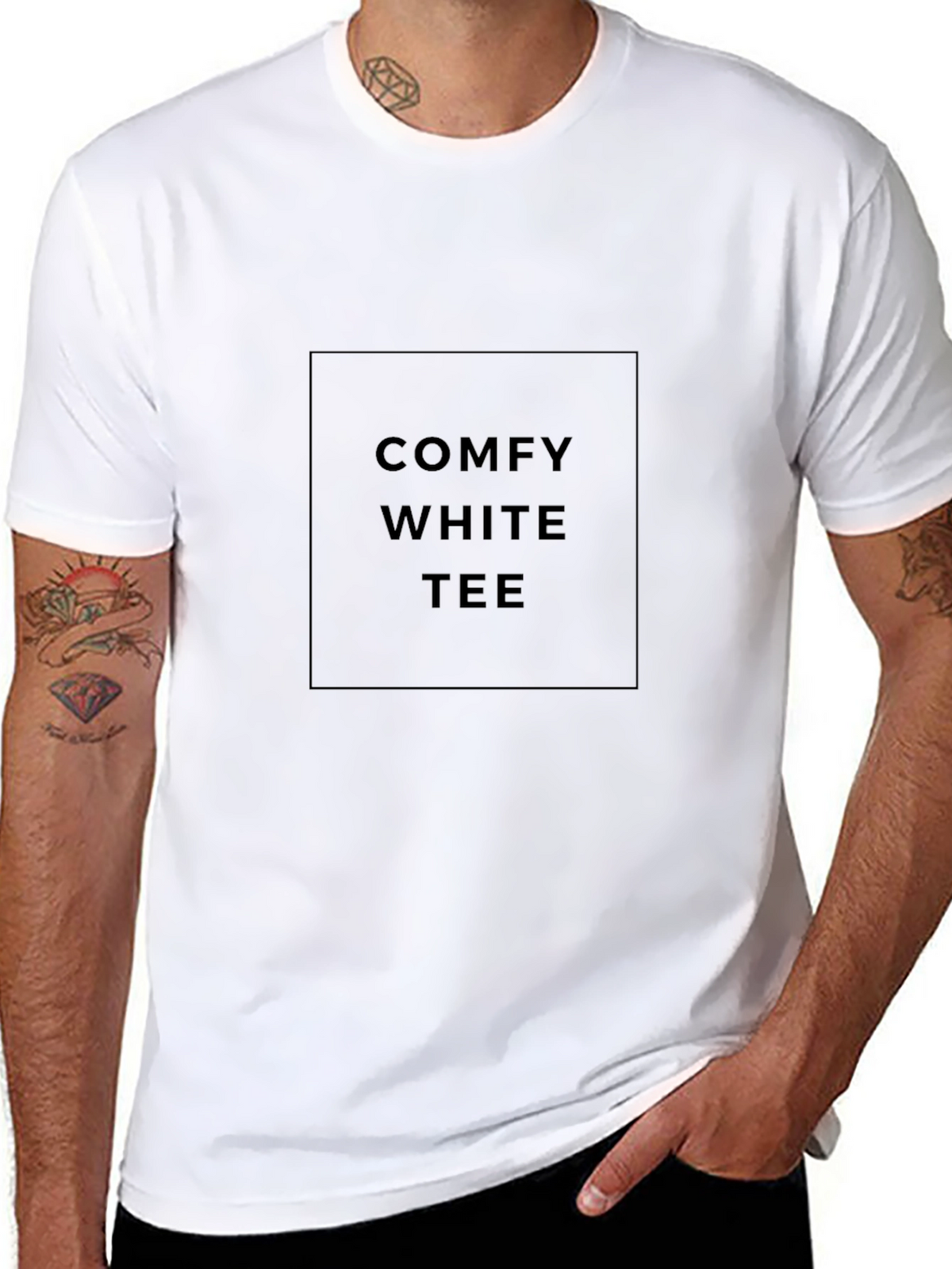 Comfy White Tee Graphic Mens Black T-Shirt