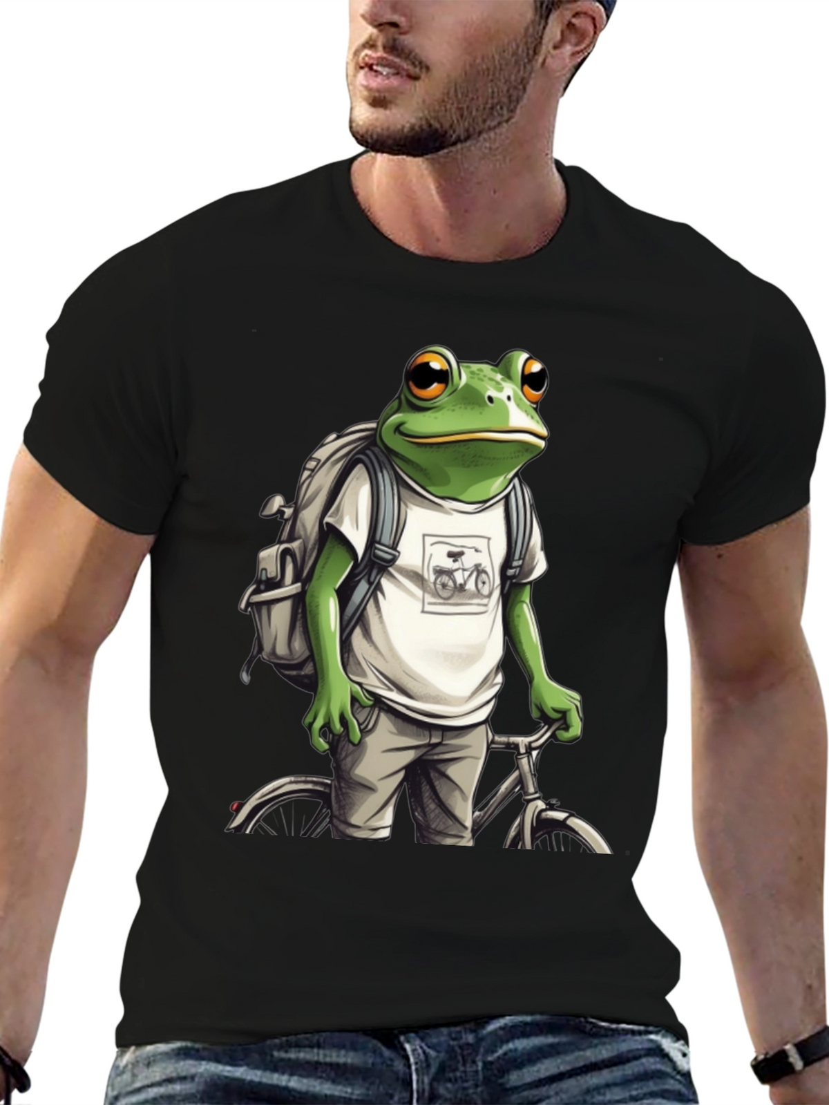 Frog on Bike T-Shirt - Quirky Animal Tee