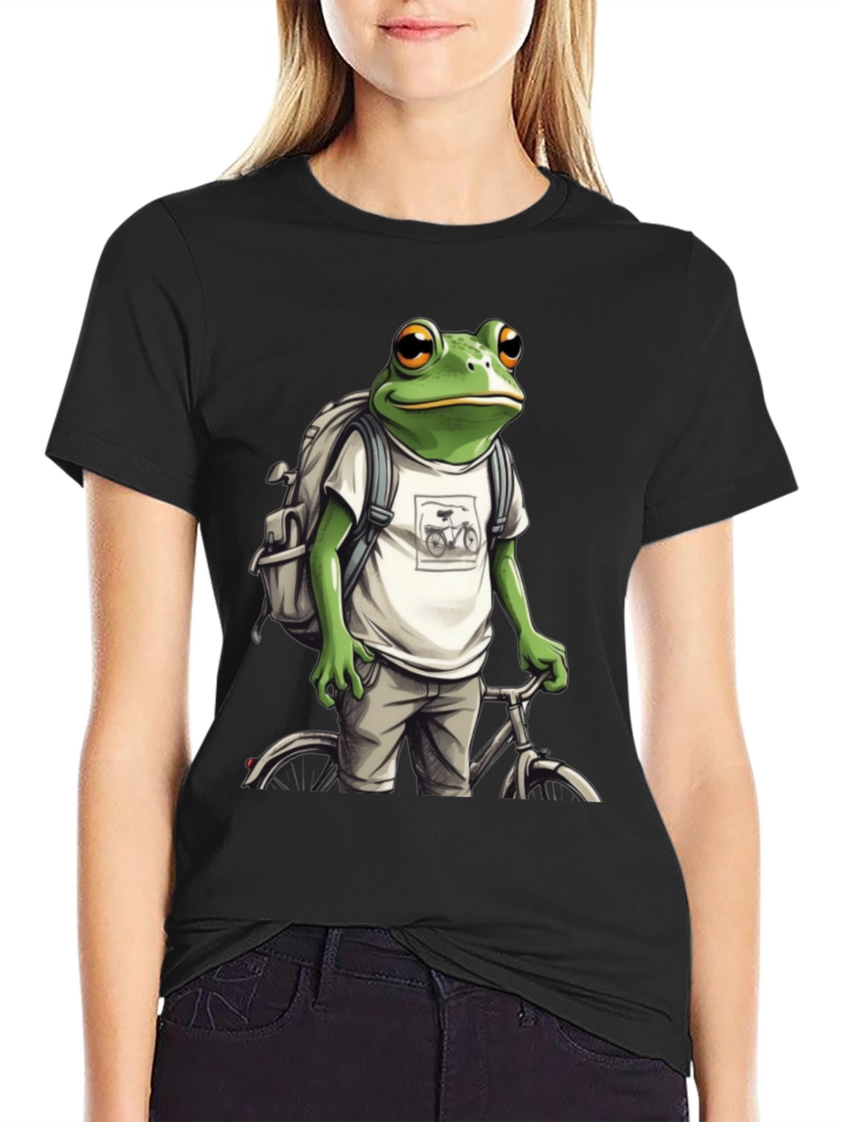 Frog on Bike T-Shirt - Quirky Animal Tee