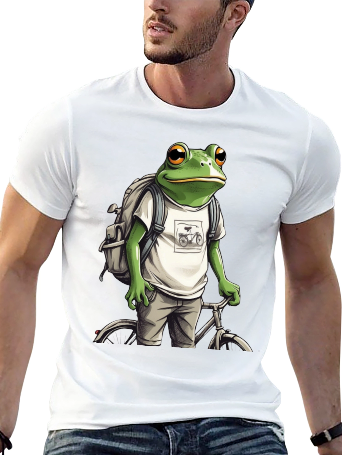 Frog on Bike T-Shirt - Quirky Animal Tee