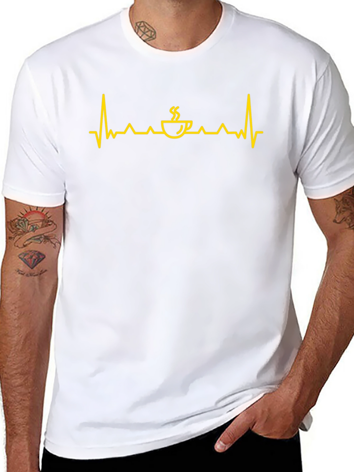 Coffee Heartbeat Graphic Tee - Black Cotton Shirt