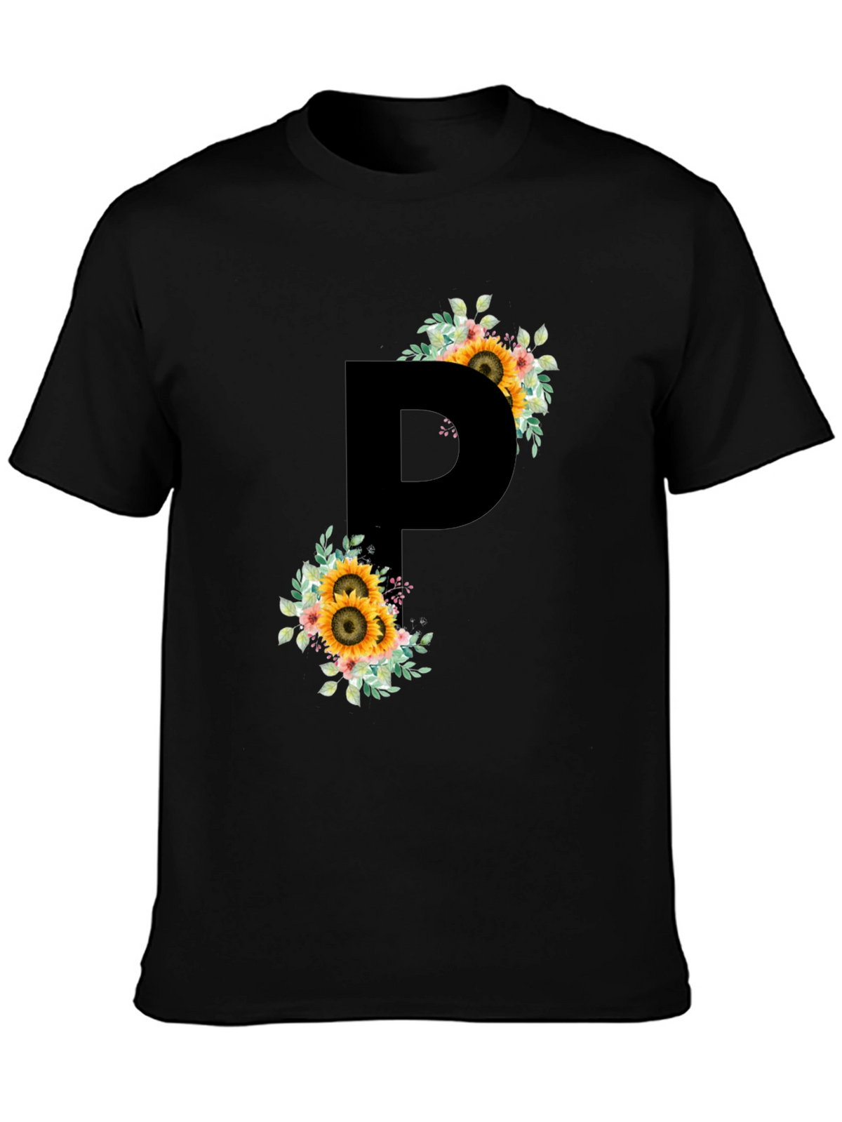 Sunflower Letter P Black T-Shirt