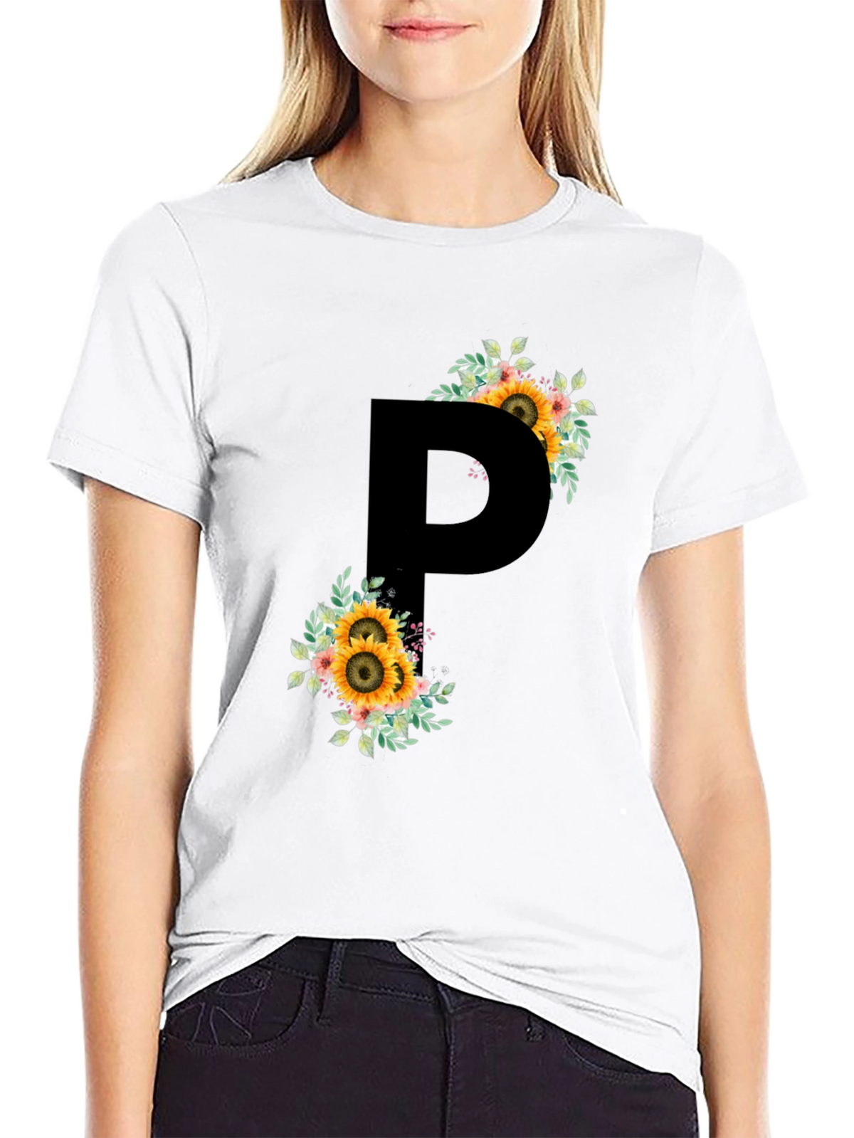 Sunflower Letter P Black T-Shirt