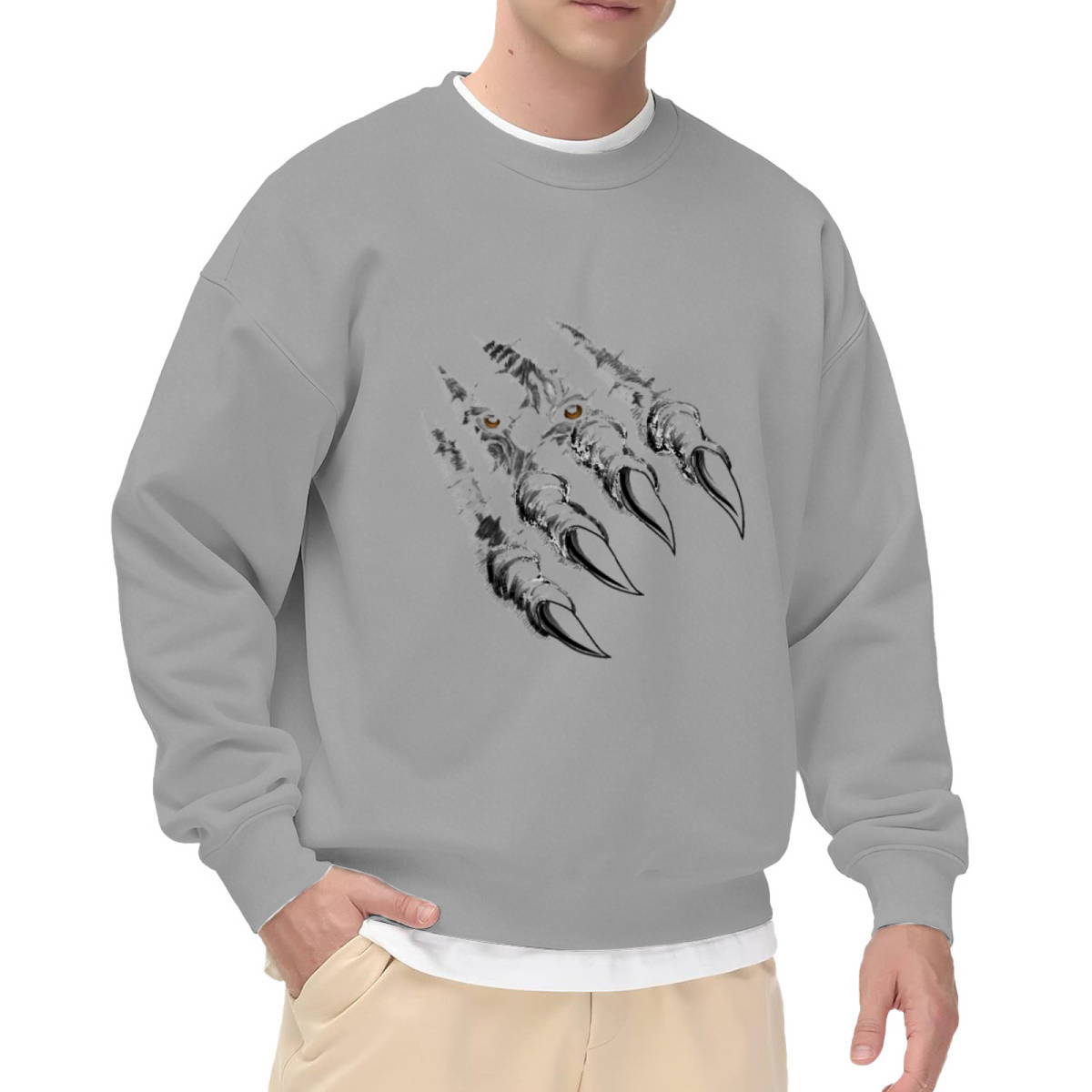 Monster Claw Slash Crewneck Sweatshirt, Dinosaur Scratch Horror Pullover, Halloween Gift