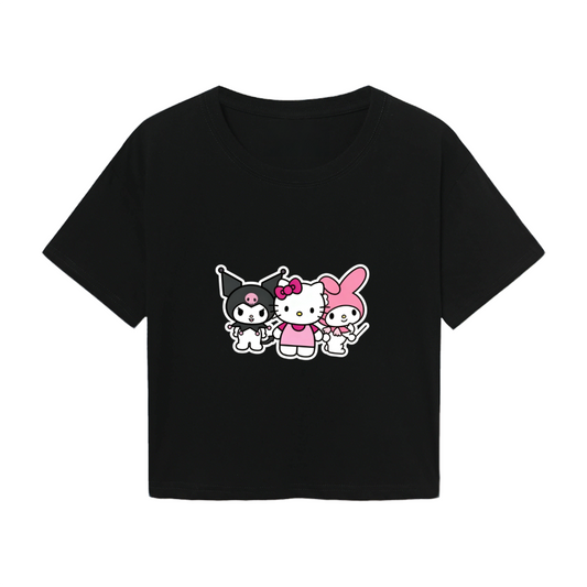 Sanrio Best Friends Group Eye?Catching Black Cropped Tee