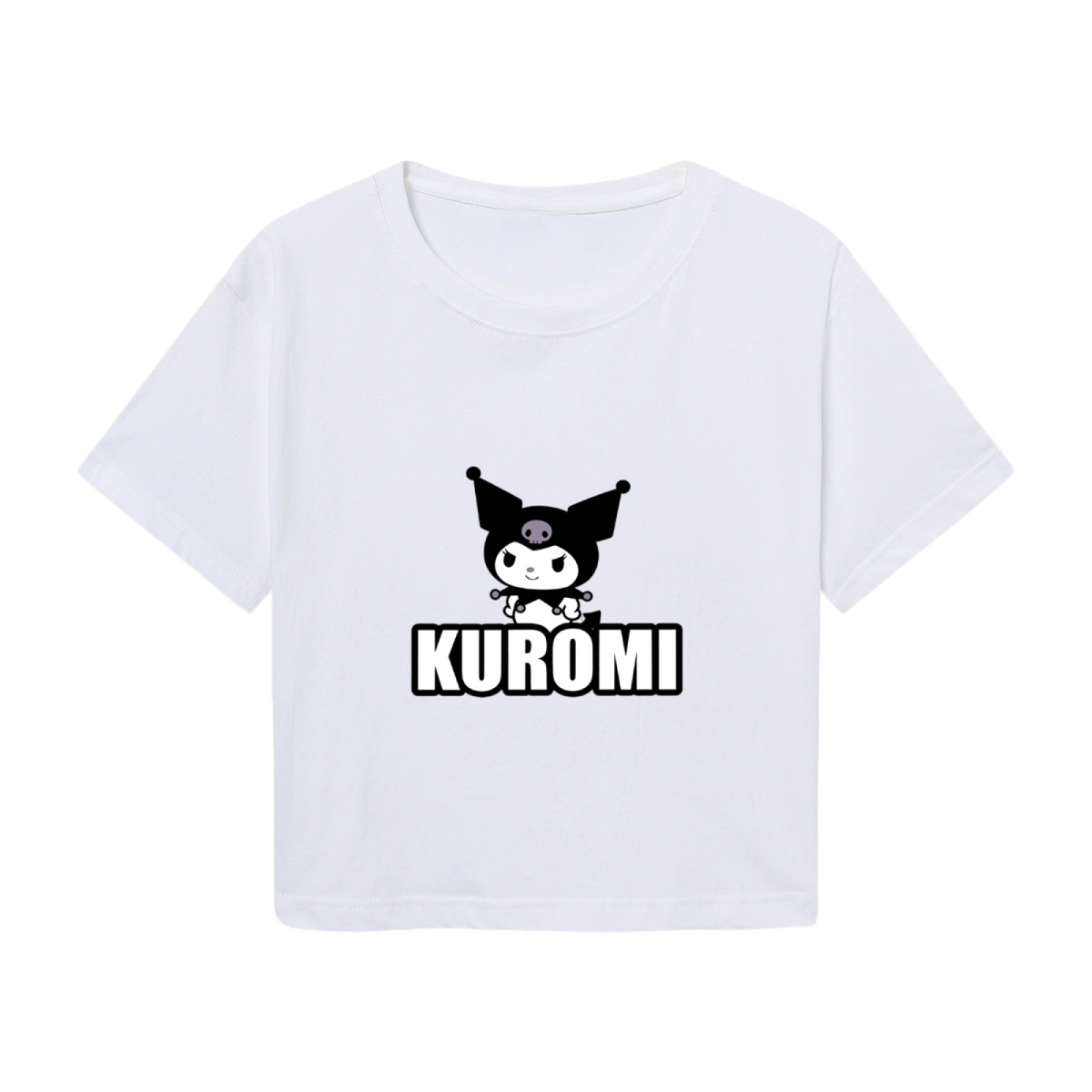 Bold Kuromi Letter Print White Cropped Top Edgy Sanrio Casual Crop Tee