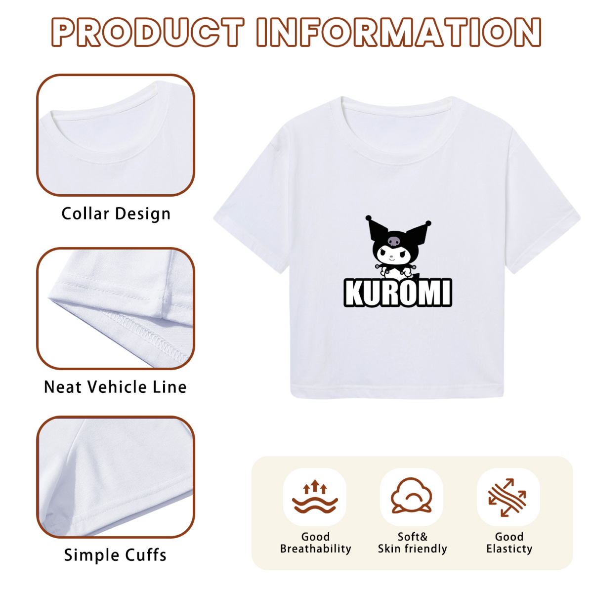 Bold Kuromi Letter Print White Cropped Top Edgy Sanrio Casual Crop Tee