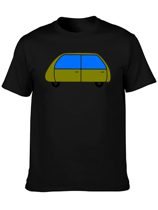 Cartoon Car Graphic Tee - Black Cotton T-Shirt