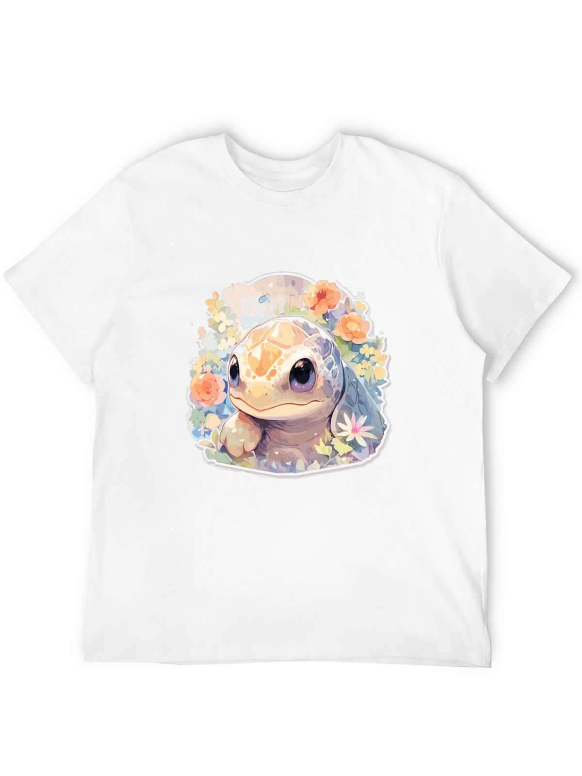 Cute Turtle Graphic Tee - Black Cotton T-Shirt