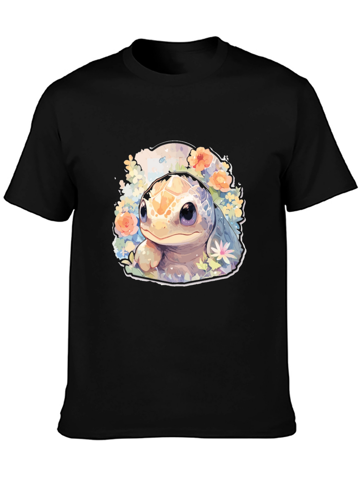 Cute Turtle Graphic Tee - Black Cotton T-Shirt