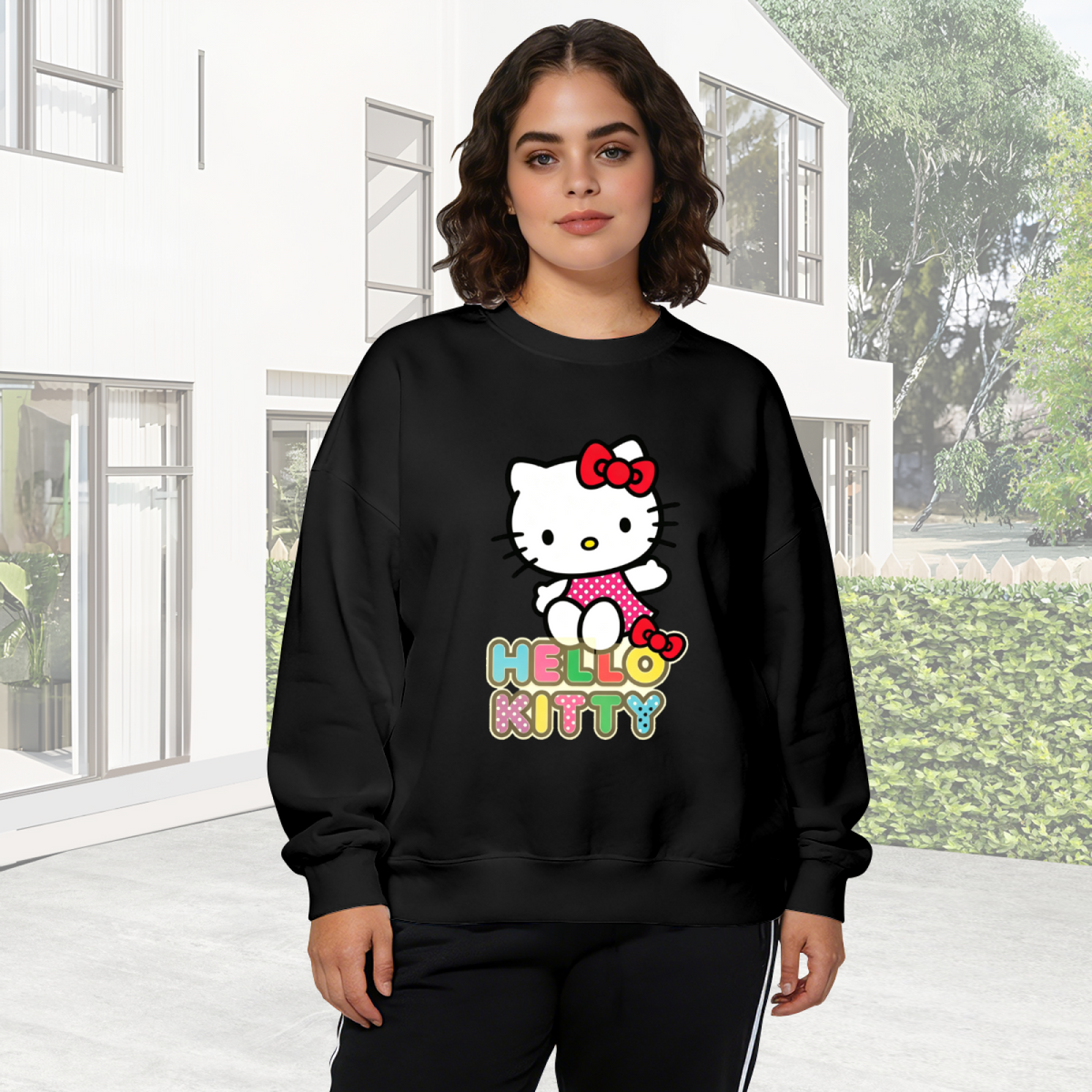 Colorful Bold Font Hello Kitty Fun Vibe Crewneck Sweatshirt