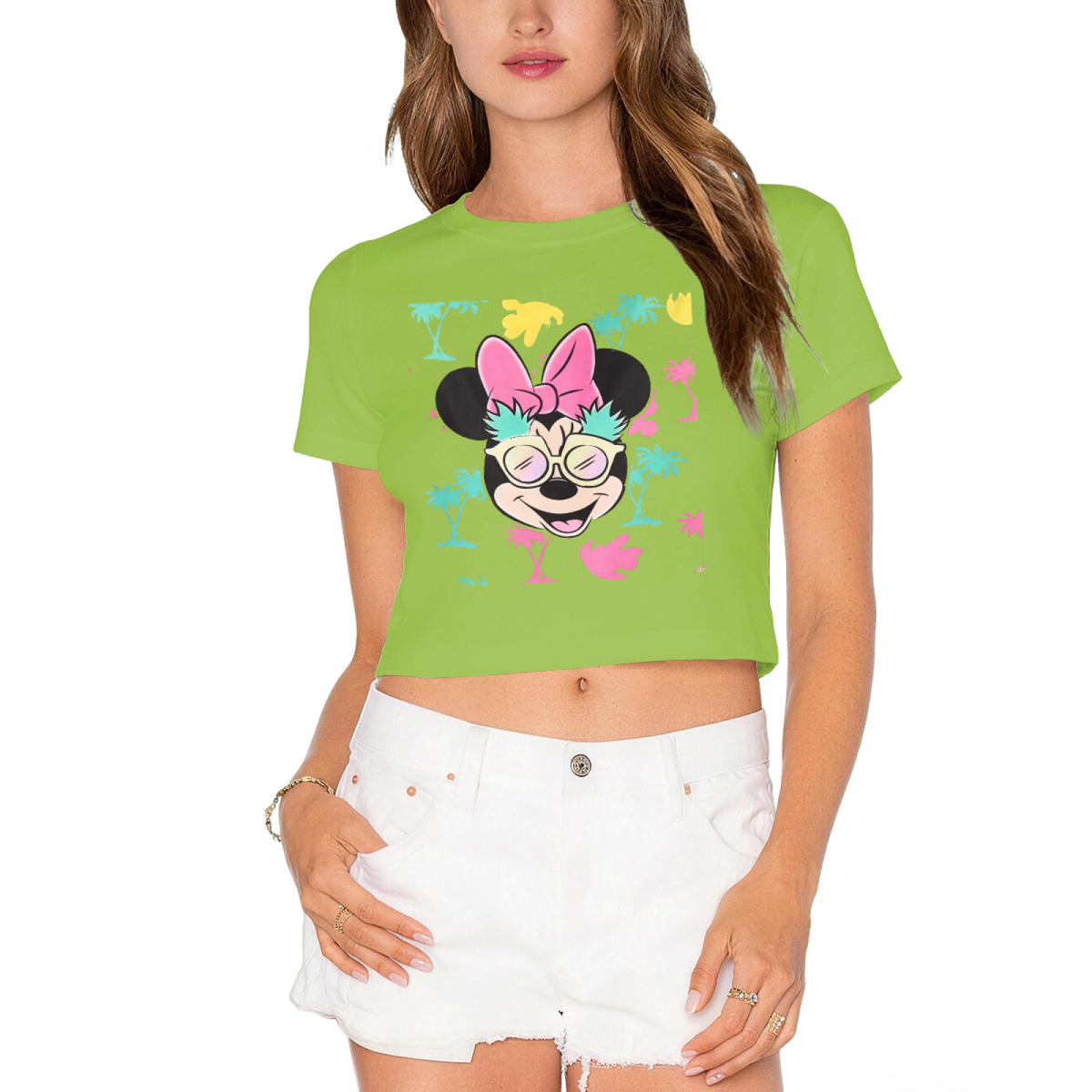 Classic Mickey Silhouette Retro Red Cropped Short?Sleeve Top
