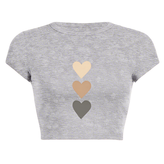 Neutral Gradient Three Hearts Minimal Gray Crop Top