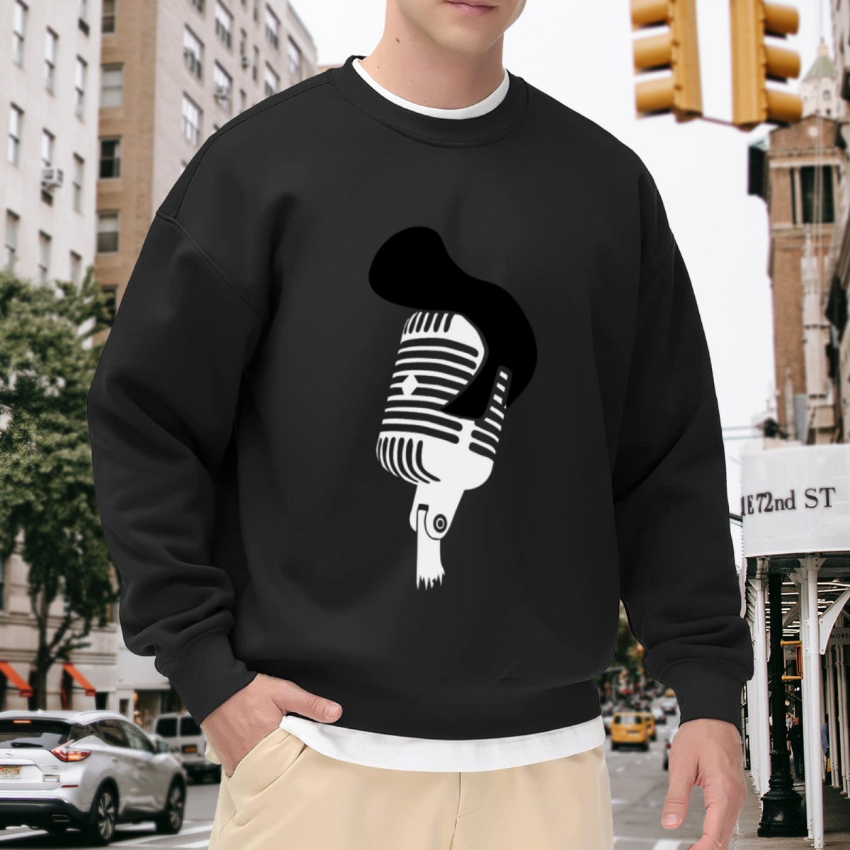 Vintage Microphone Drip Crewneck Sweatshirt, Retro Music Singer Graphic Pullover, Music Lover Gift