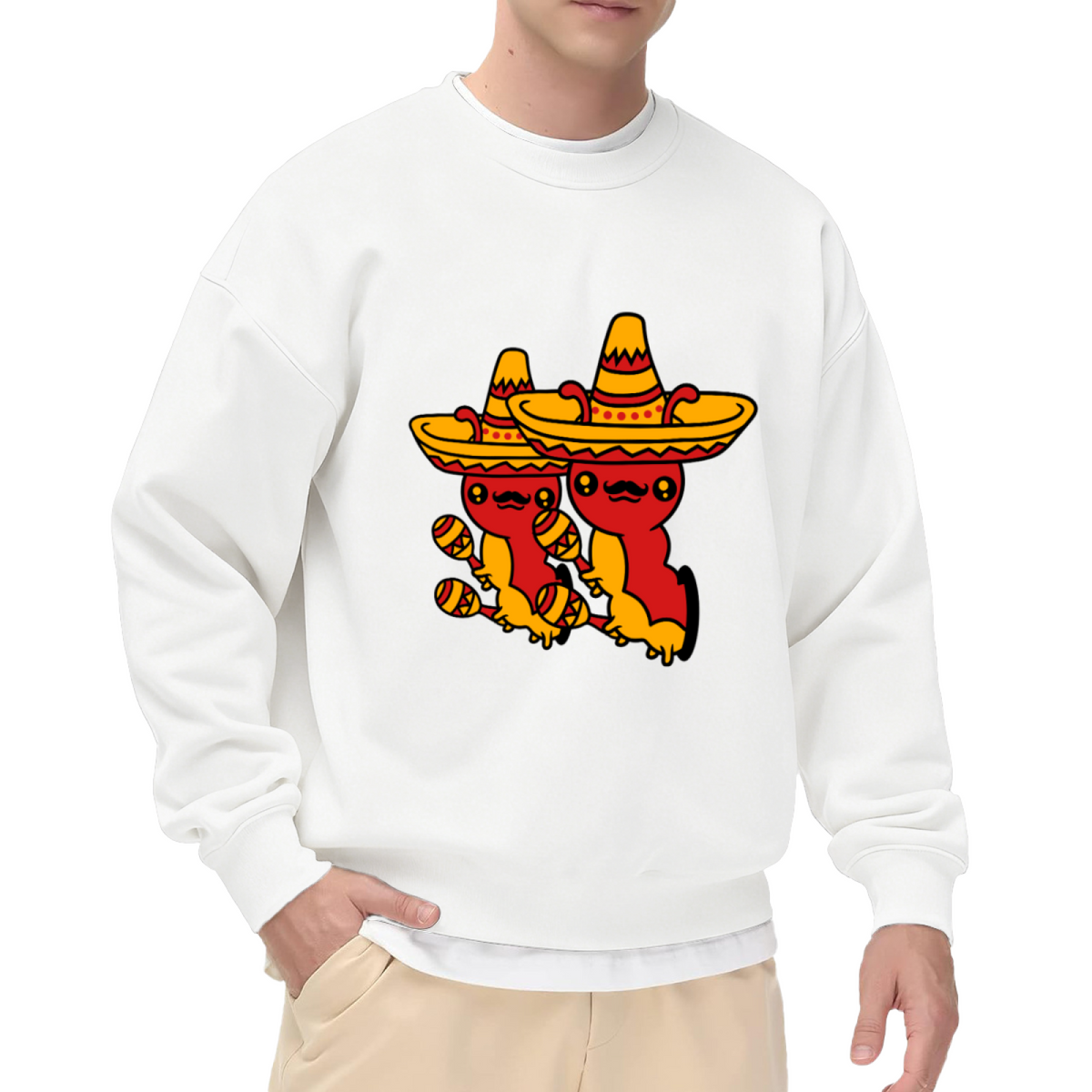 Sombrero Maracas Fiesta Crewneck Sweatshirt, Cartoon Cinco De Mayo Pullover, Mexican Party Gift