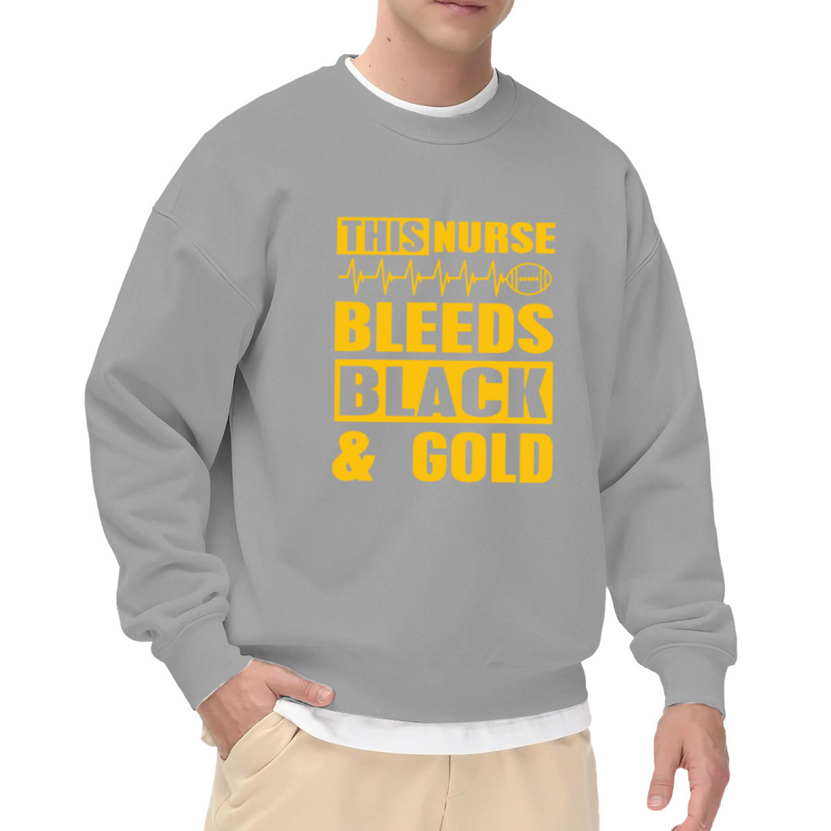 This Nurse Bleeds Black & Gold Crewneck Sweatshirt - Football Nurse EKG Graphic, Game Day Pullover, Nurse Gift for Her