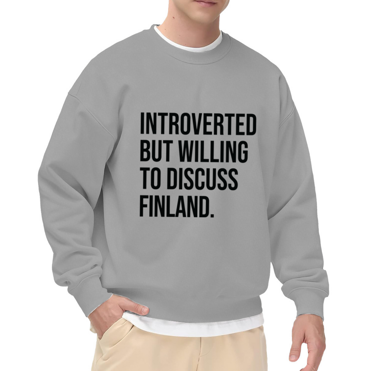 Introverted But Willing To Discuss Finland Funny Introvert Crewneck Sweatshirt | Dry Humor Pullover, Finland Fan Gift