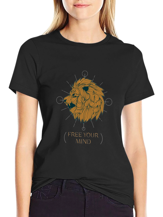 Lion Head Graphic Print Black T-Shirt - Free Your Mind