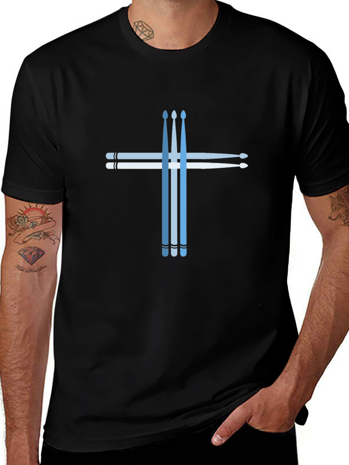 Drumstick Cross Graphic Tee - Black Cotton T-Shirt