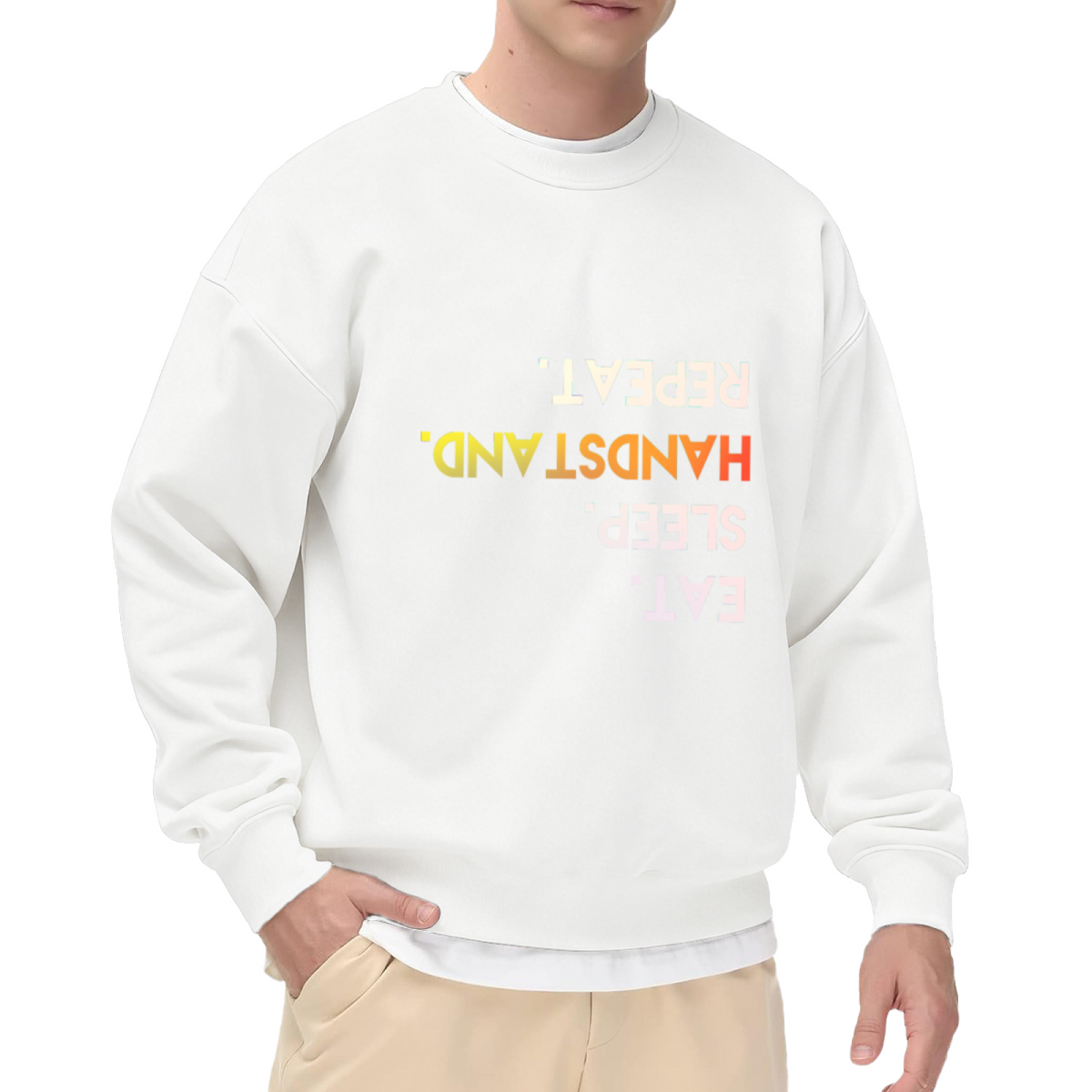 Eat Sleep Handstand Repeat Crewneck Sweatshirt | Funny Handstand Lover Pullover, Gradient Lettering Graphic Top, Fitness Gift