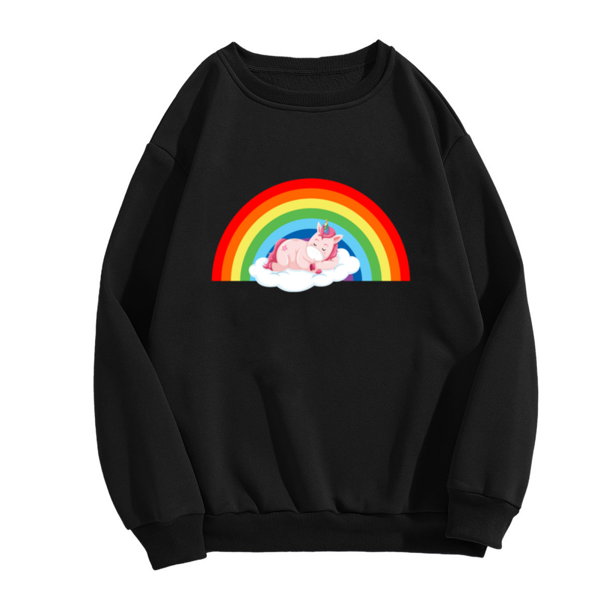 Rainbow Unicorn On Cloud Crewneck Sweatshirt - Cute Magical Fantasy Pullover, Kawaii Unicorn Gift, Kids Dream Top