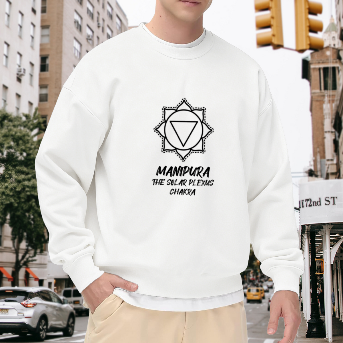 Manipura Solar Plexus Chakra Symbol Crewneck Sweatshirt | Minimalist Yoga Energy Graphic Pullover, Spiritual Gift Top