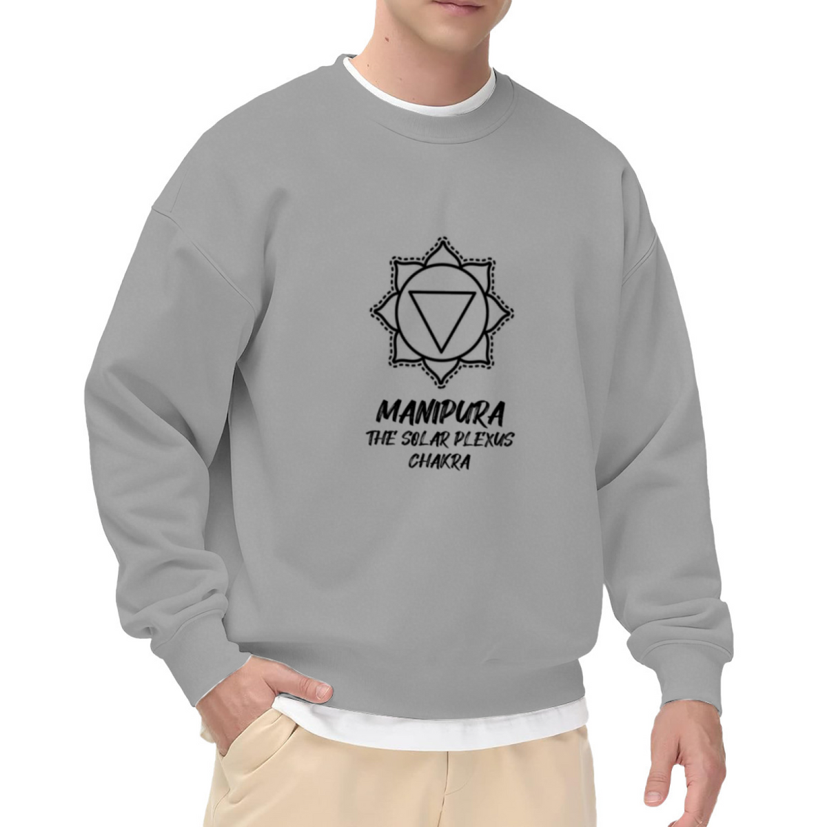 Manipura Solar Plexus Chakra Symbol Crewneck Sweatshirt | Minimalist Yoga Energy Graphic Pullover, Spiritual Gift Top