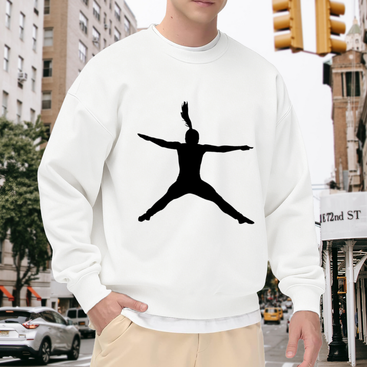 Minimal Dancing Silhouette Crewneck Sweatshirt - Simple Black Figure Art Pullover, Dance Lover Graphic, Motion Top