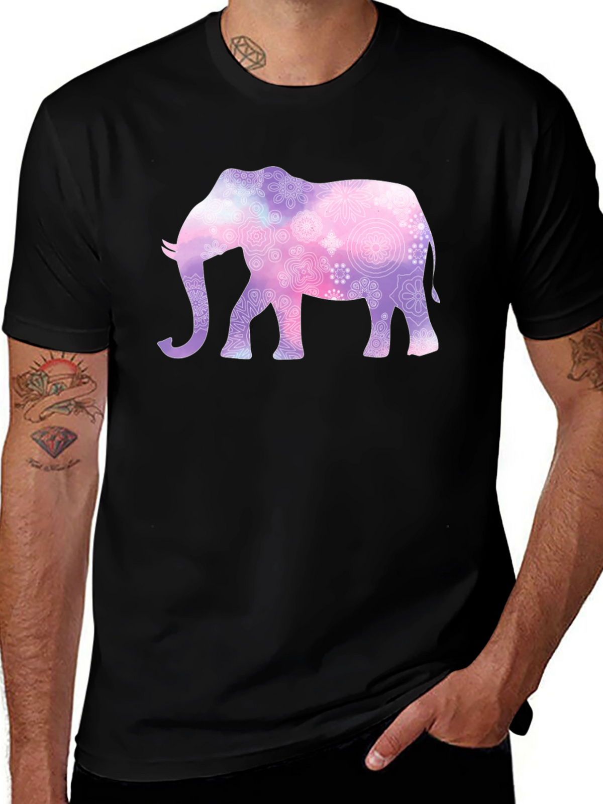 Elephant Mandala Graphic Tee - Mens Black T-Shirt