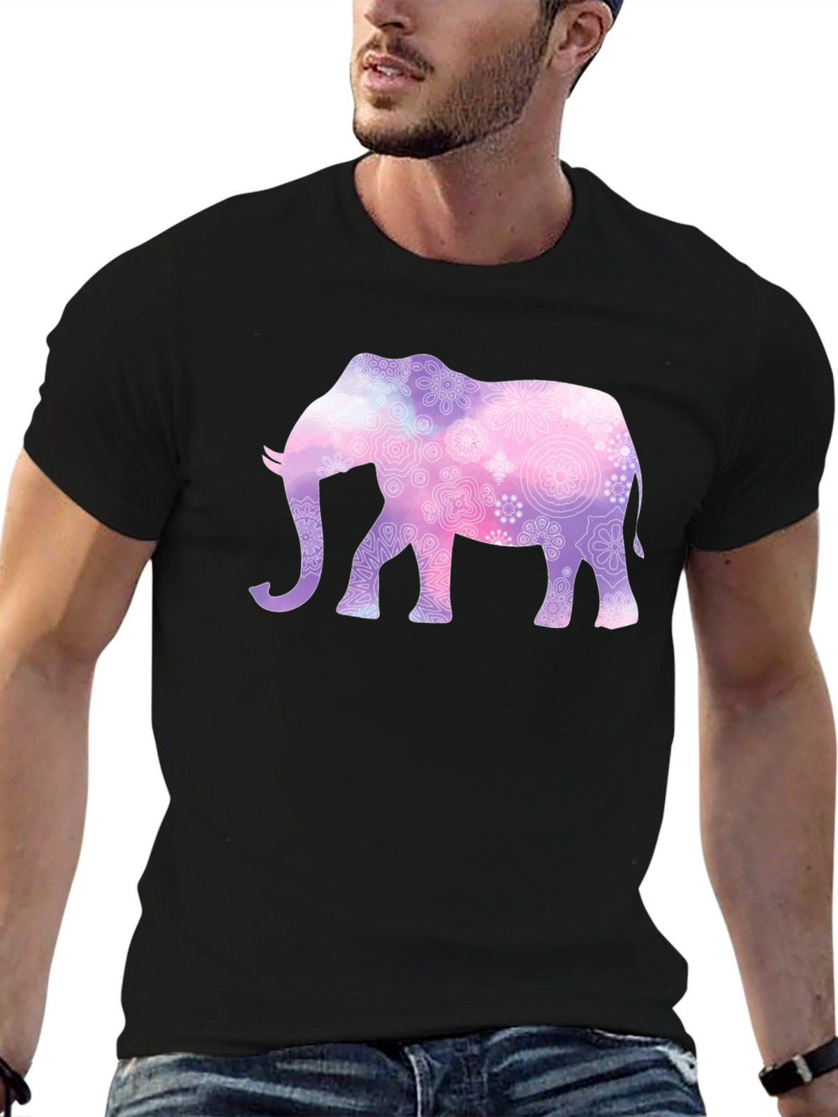Elephant Mandala Graphic Tee - Mens Black T-Shirt