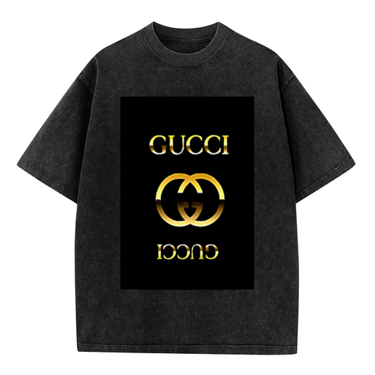 Gold Gucci Logo Vintage Wash T-Shirt