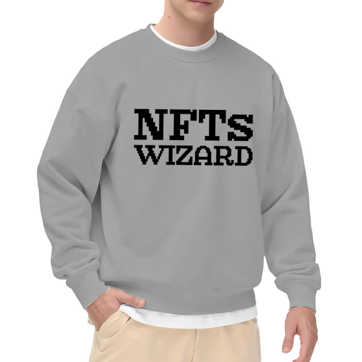 NFTs Wizard Sweatshirt | Retro Pixel Art Graphic Crewneck, Crypto NFT Pullover Top, Digital Art Gift for Collectors Geeks