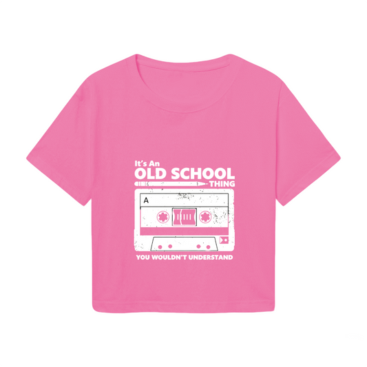 Retro Cassette It¡¯s An Old School Thing Pink Crop Top ¨C 90s Nostalgia Music Tee