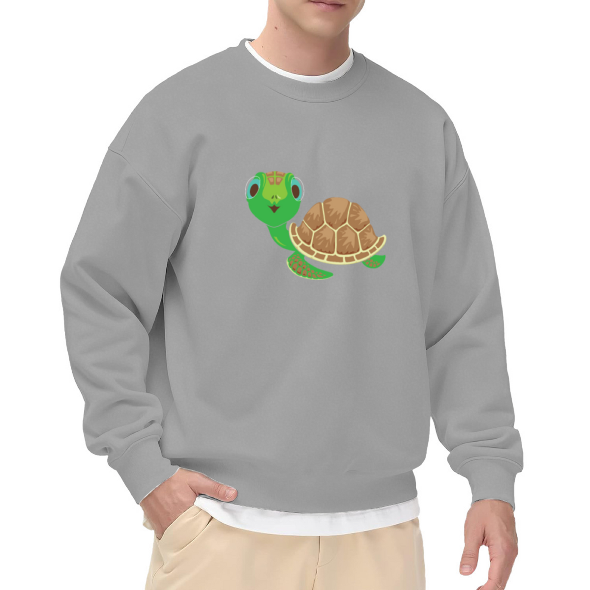 Adorable Cartoon Turtle Crewneck Sweatshirt for Turtle Lovers Animal Graphic