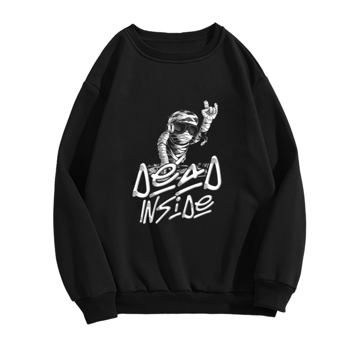 Dead Inside Mummy DJ Crewneck Sweatshirt | Funny Halloween Pullover, Graffiti Turntable Graphic Streetwear Top, Spooky Gift