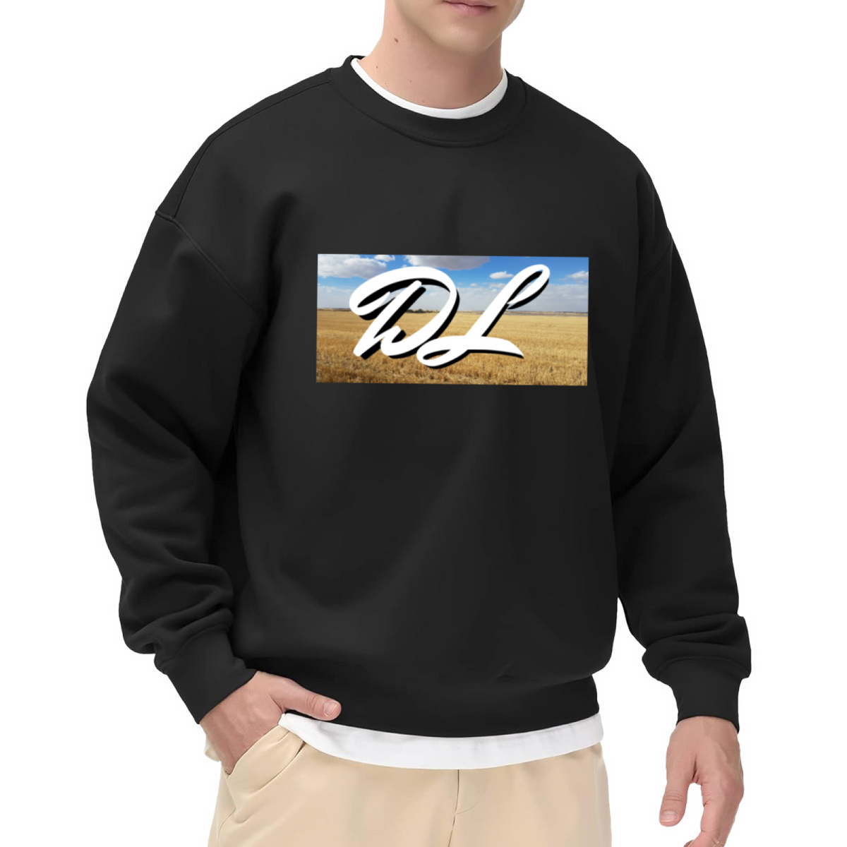 DL Monogram Landscape Crewneck Sweatshirt, Vintage Field Sky Pullover, Personalized Initial Gift
