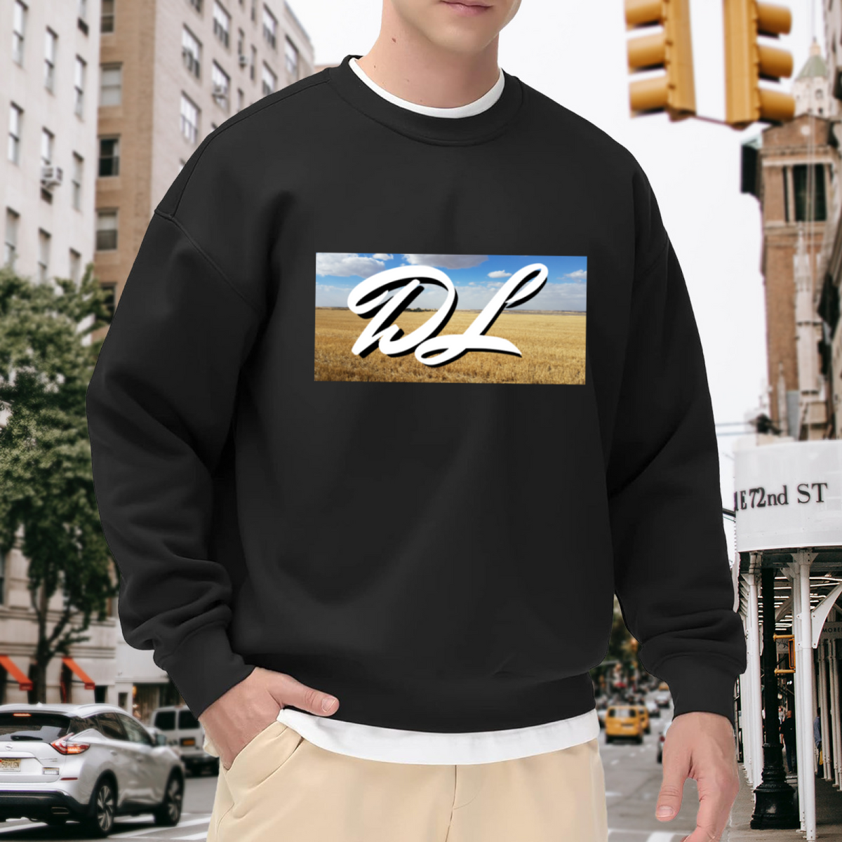 DL Monogram Landscape Crewneck Sweatshirt, Vintage Field Sky Pullover, Personalized Initial Gift