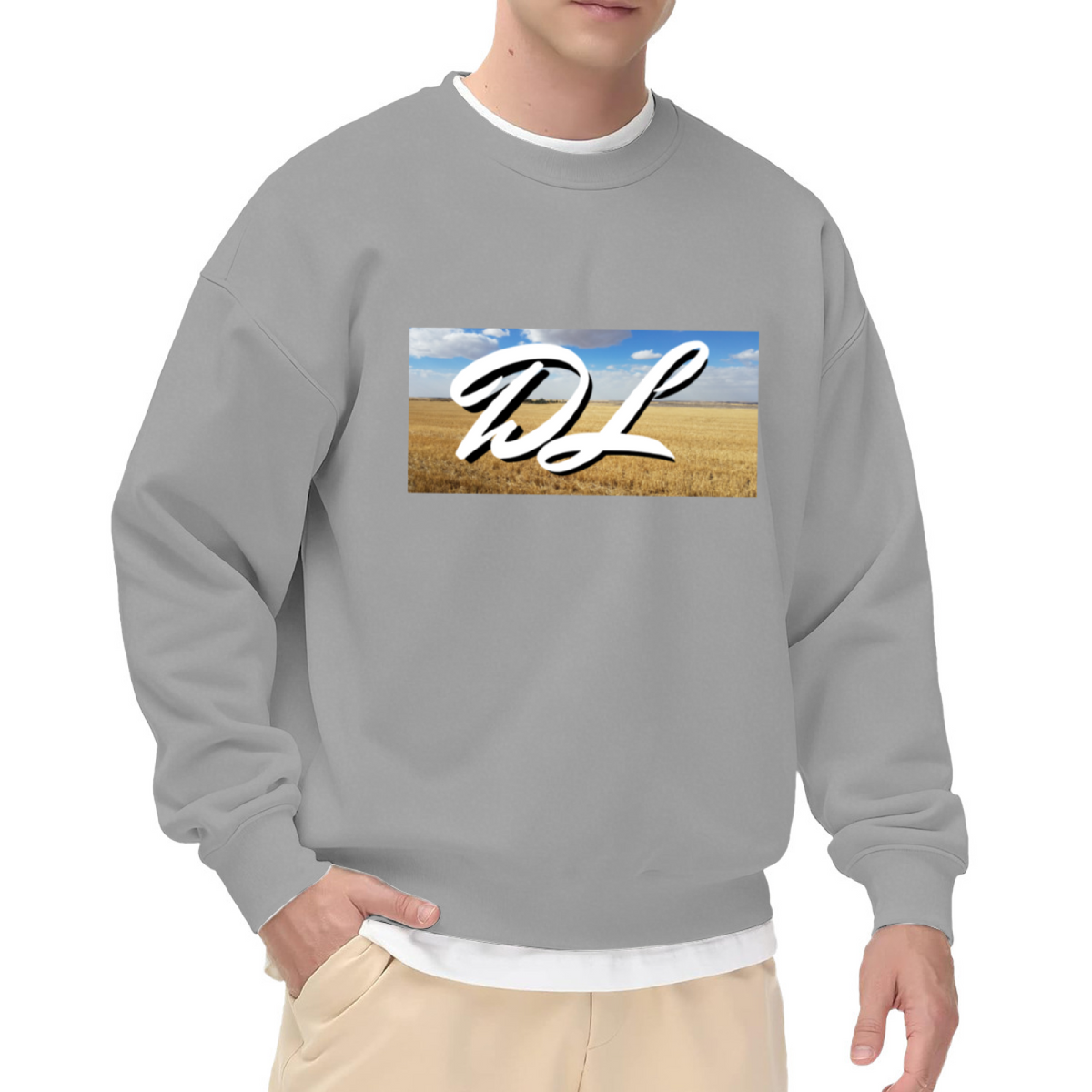 DL Monogram Landscape Crewneck Sweatshirt, Vintage Field Sky Pullover, Personalized Initial Gift