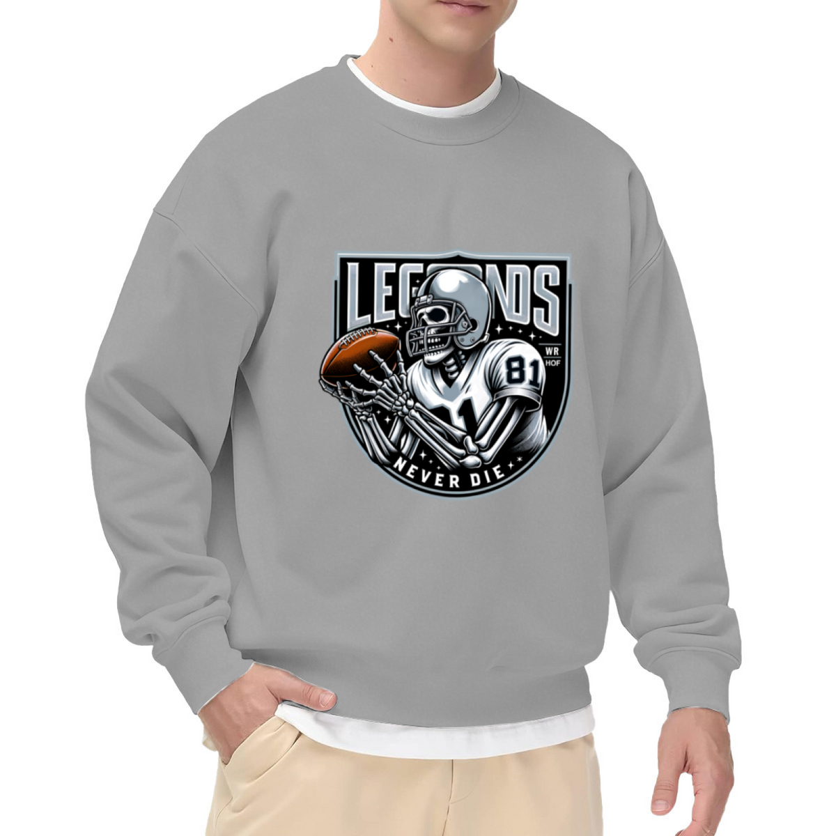 Legends Never Die Skeleton Football Crewneck Sweatshirt, Wide Receiver Hall Of Fame Pullover, Football Gift