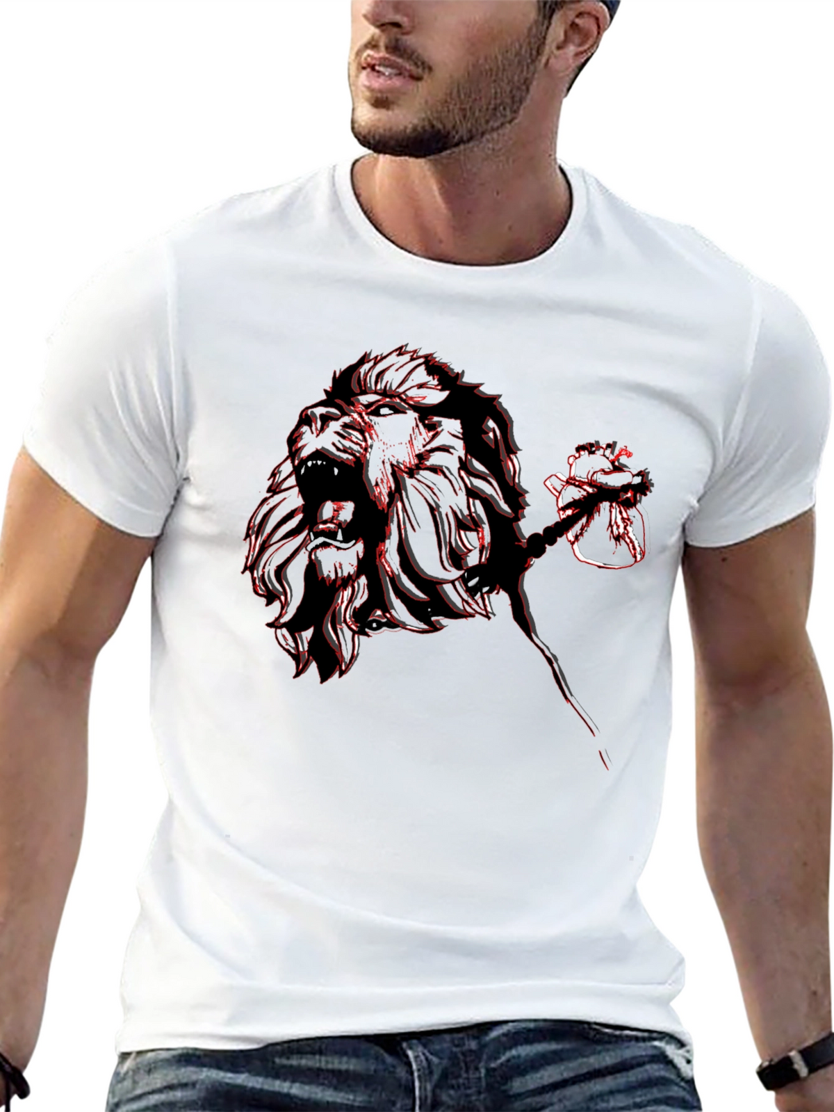 Lion Rose Graphic Tee - Black Casual T-Shirt