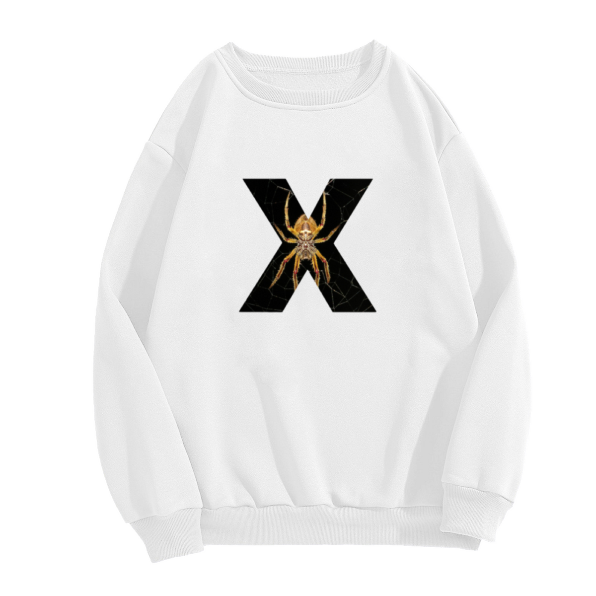Spiderweb Spider Letter X Crewneck Sweatshirt - Spooky Halloween Gothic Pullover, Dark Web Graphic, October Top