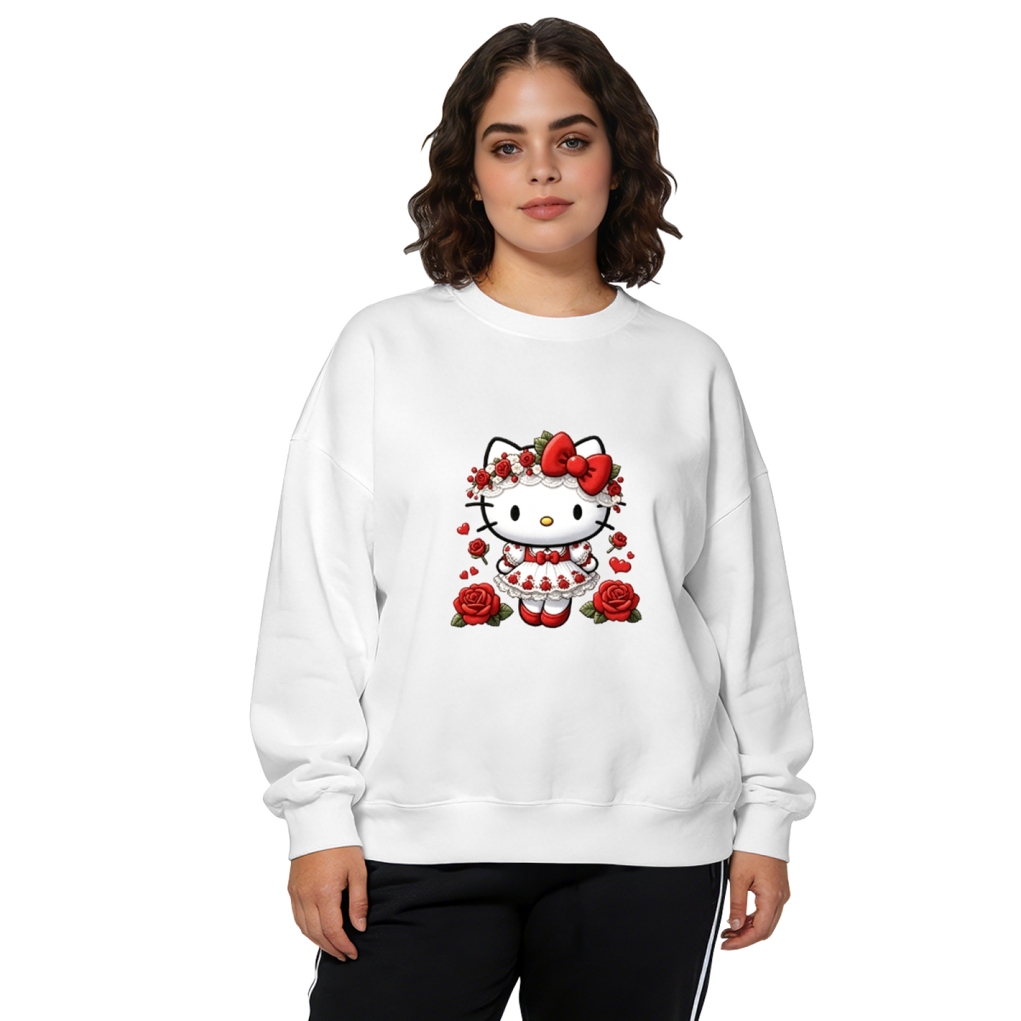 Rose?Floral Dress Hello Kitty Gothic?Romance Crewneck Sweatshirt