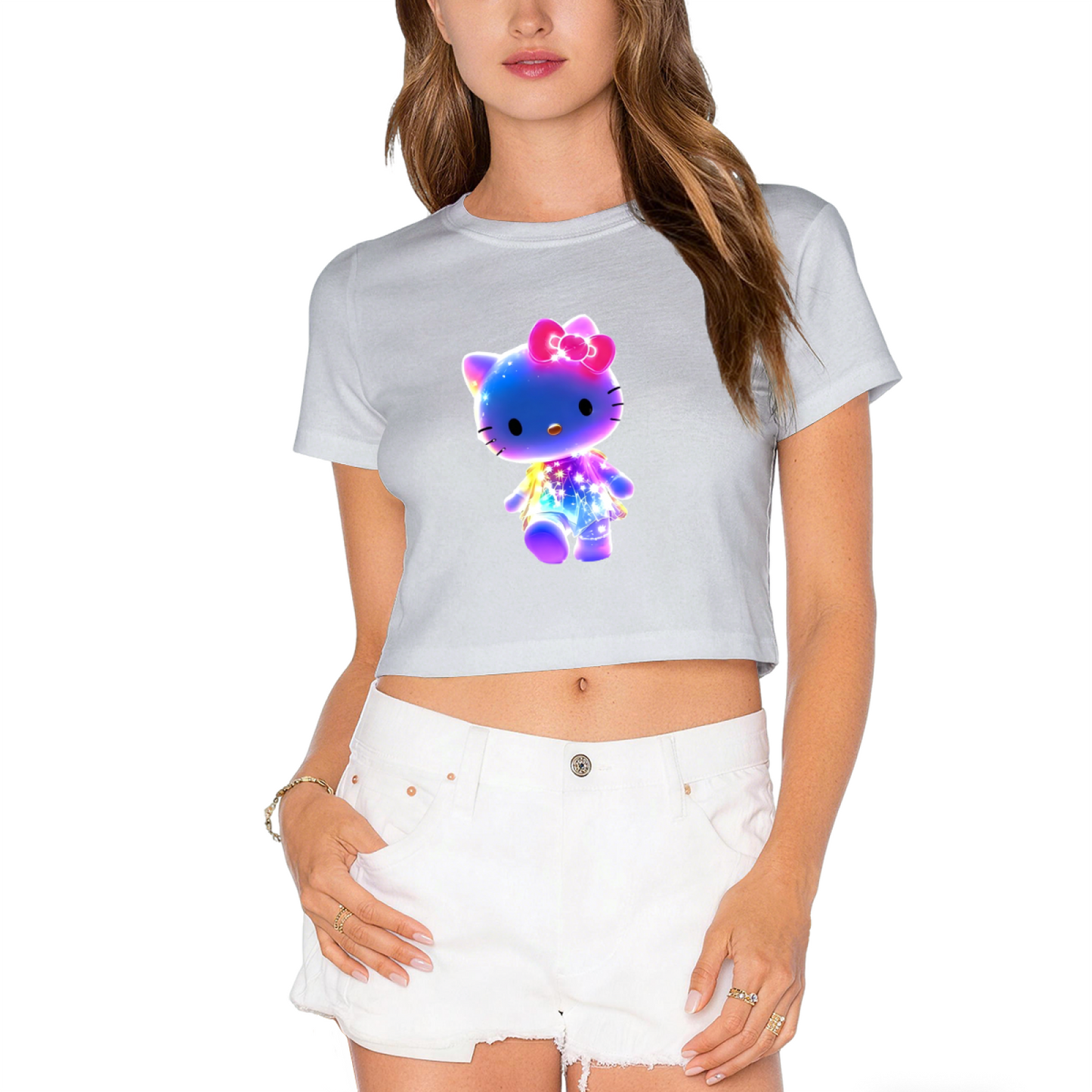 Cute Hello Kitty & Tiny Friends Graphic White Cropped Tee